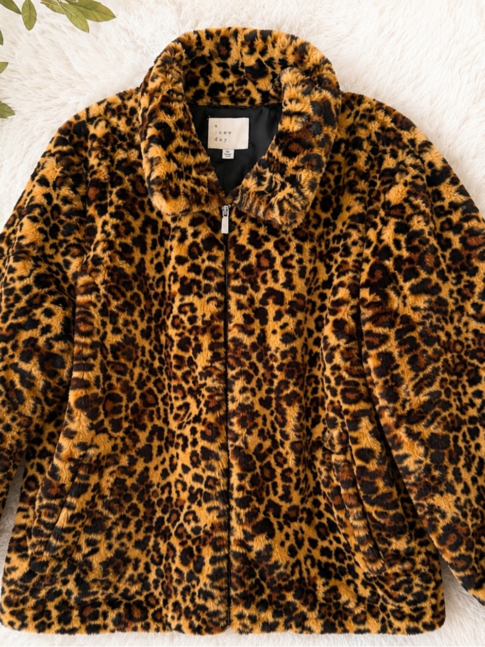 a new day Leopard Print Faux Fur Zip Jacket - Tawny & Black